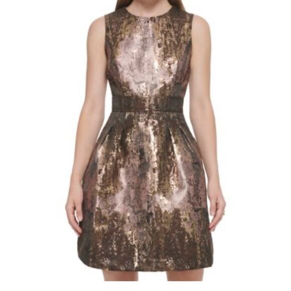 Vince Camuto dress metallic pleated minidress brown size 2 - Picture 1 of 7